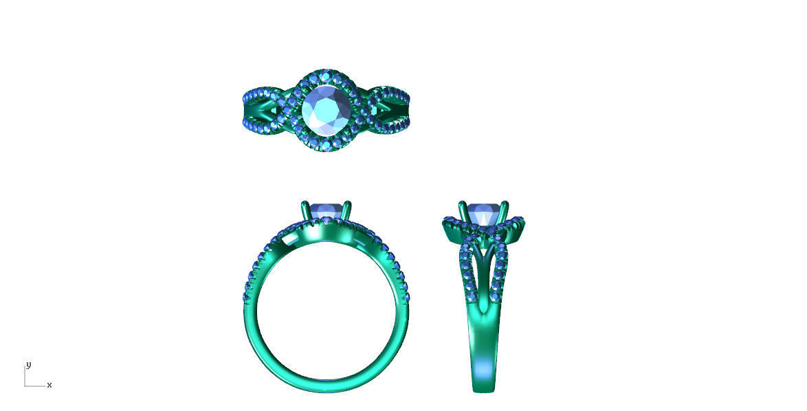 F halo diamond engagement ring 3D print model_3