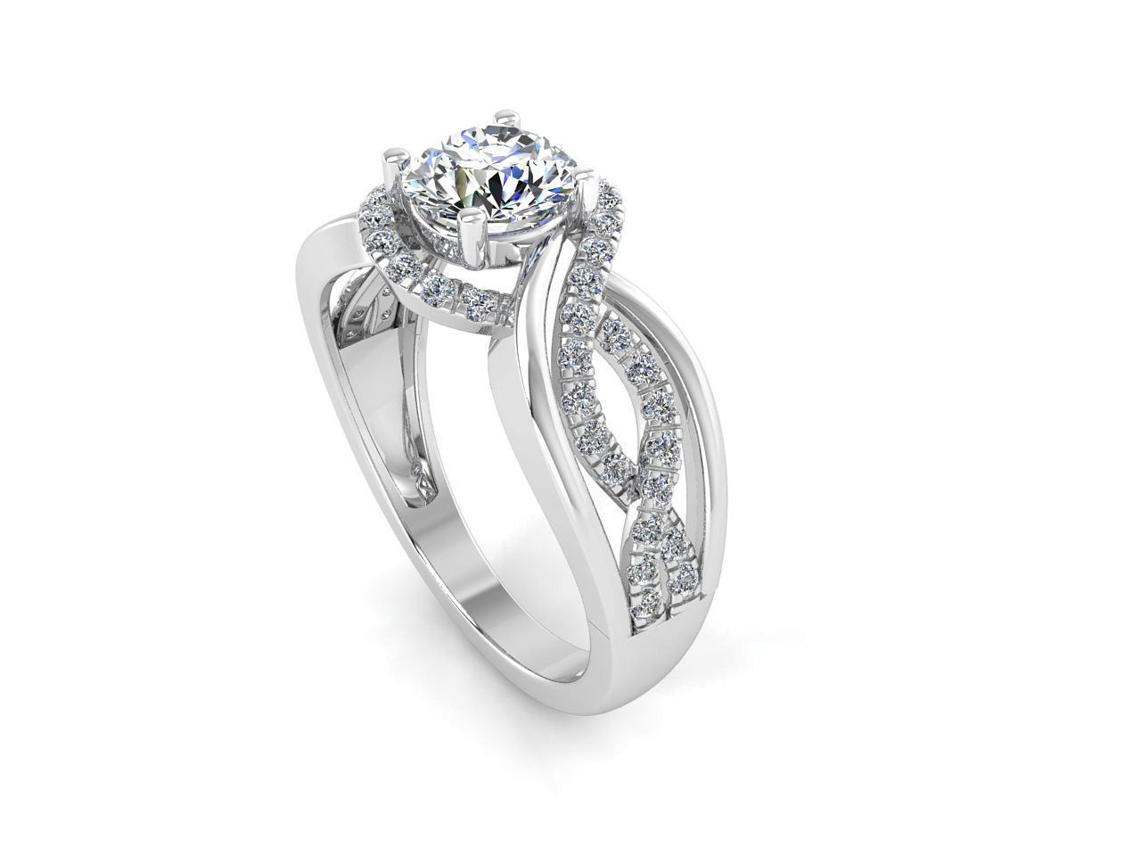 F-011 diamond engagement ring gold 3D print model_1