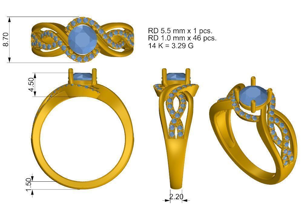 F-011 diamond engagement ring gold 3D print model_3