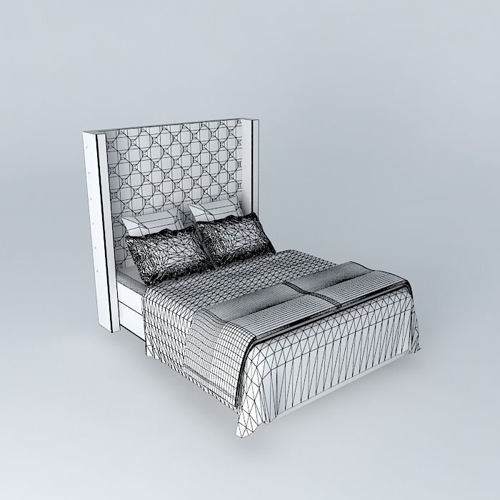 ADLER TUFTED FABRIC PLATFORM BED WITHOUT FOOTBOARD Free 3D model_3