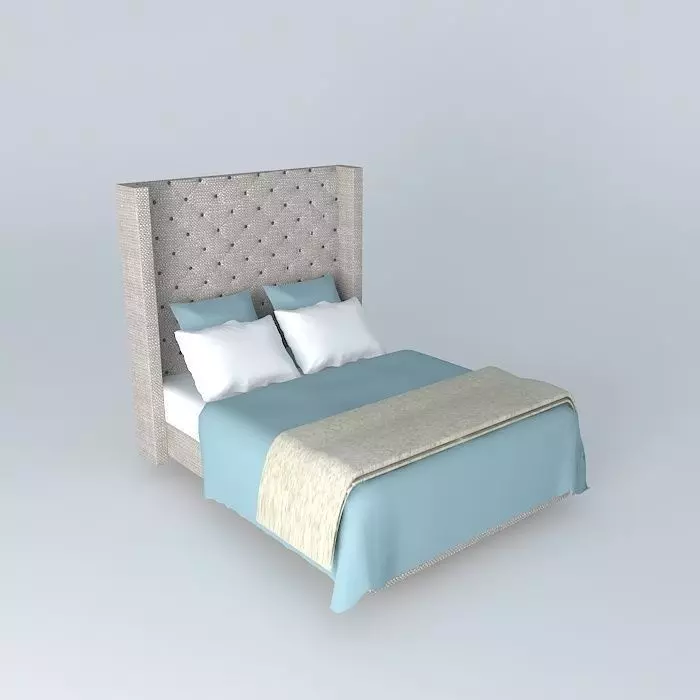 ADLER TUFTED FABRIC PLATFORM BED WITHOUT FOOTBOARD Free 3D model_0