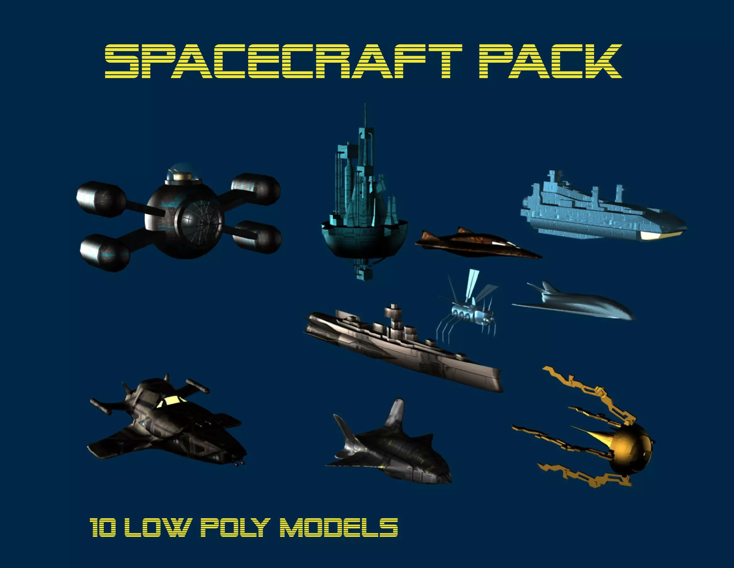10 Low Poly spacecrafts Low-poly 3D model_0