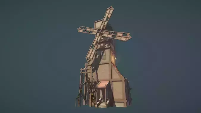 Windmill with Interior Low-poly 3D model