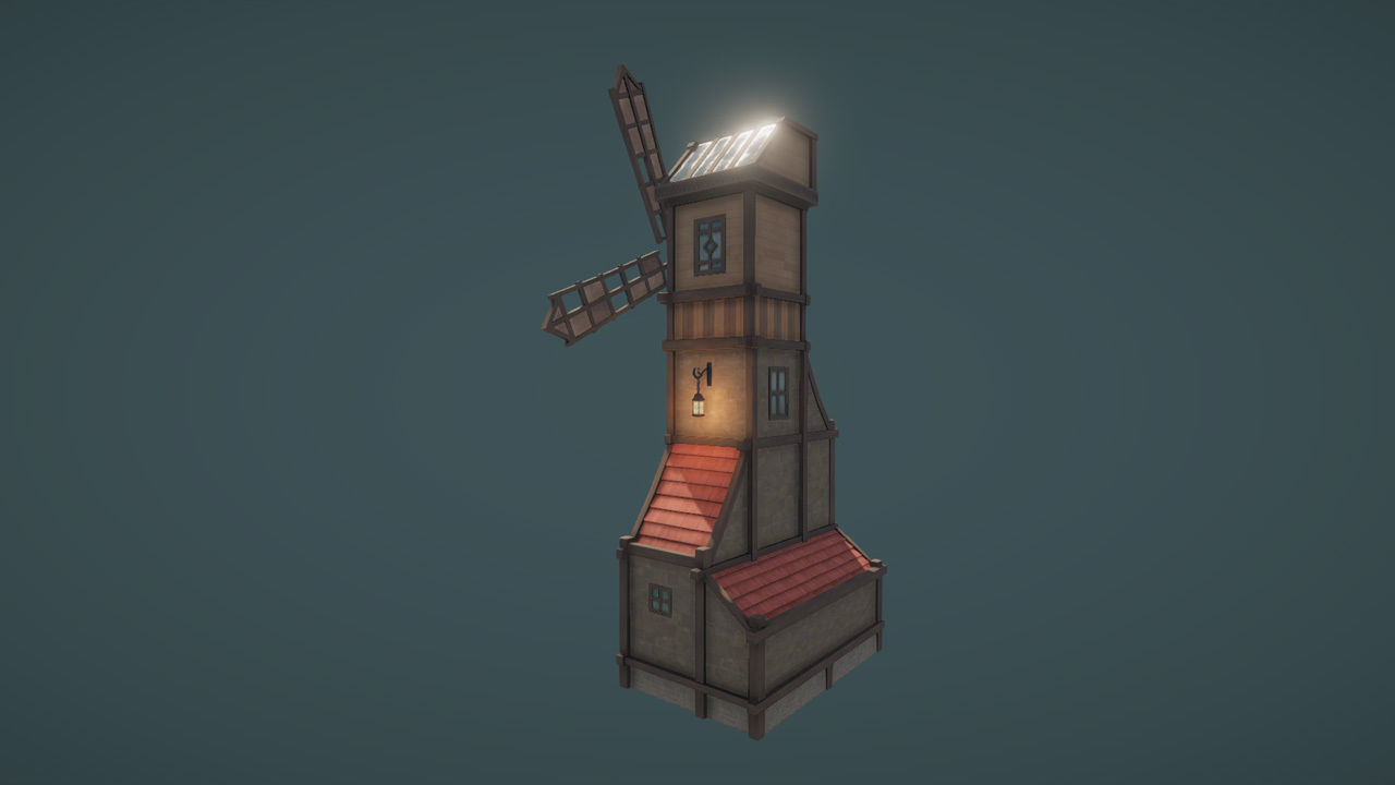 Windmill with Interior Low-poly 3D model_1