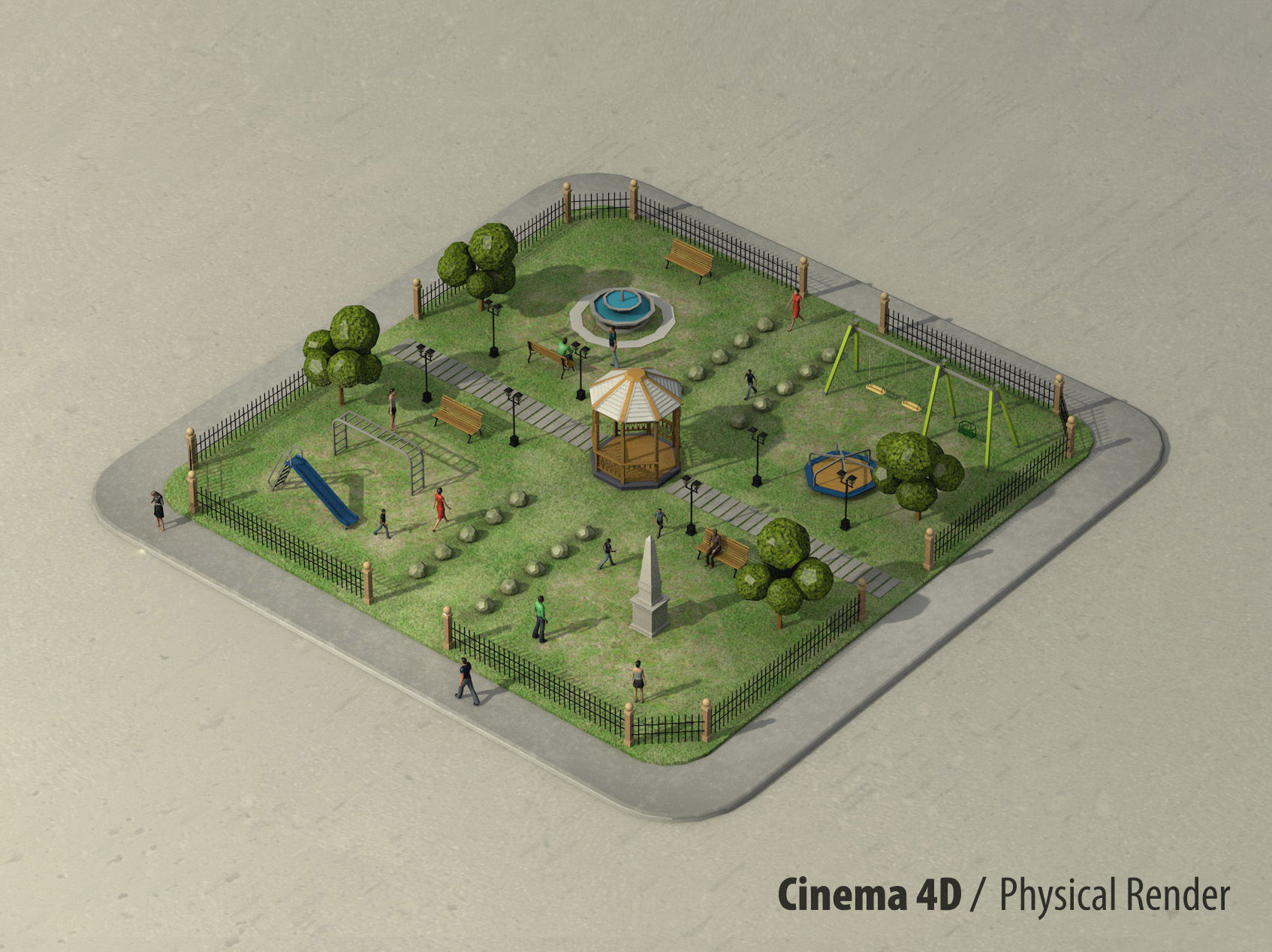 Urban Park with children games Low-poly 3D model_8
