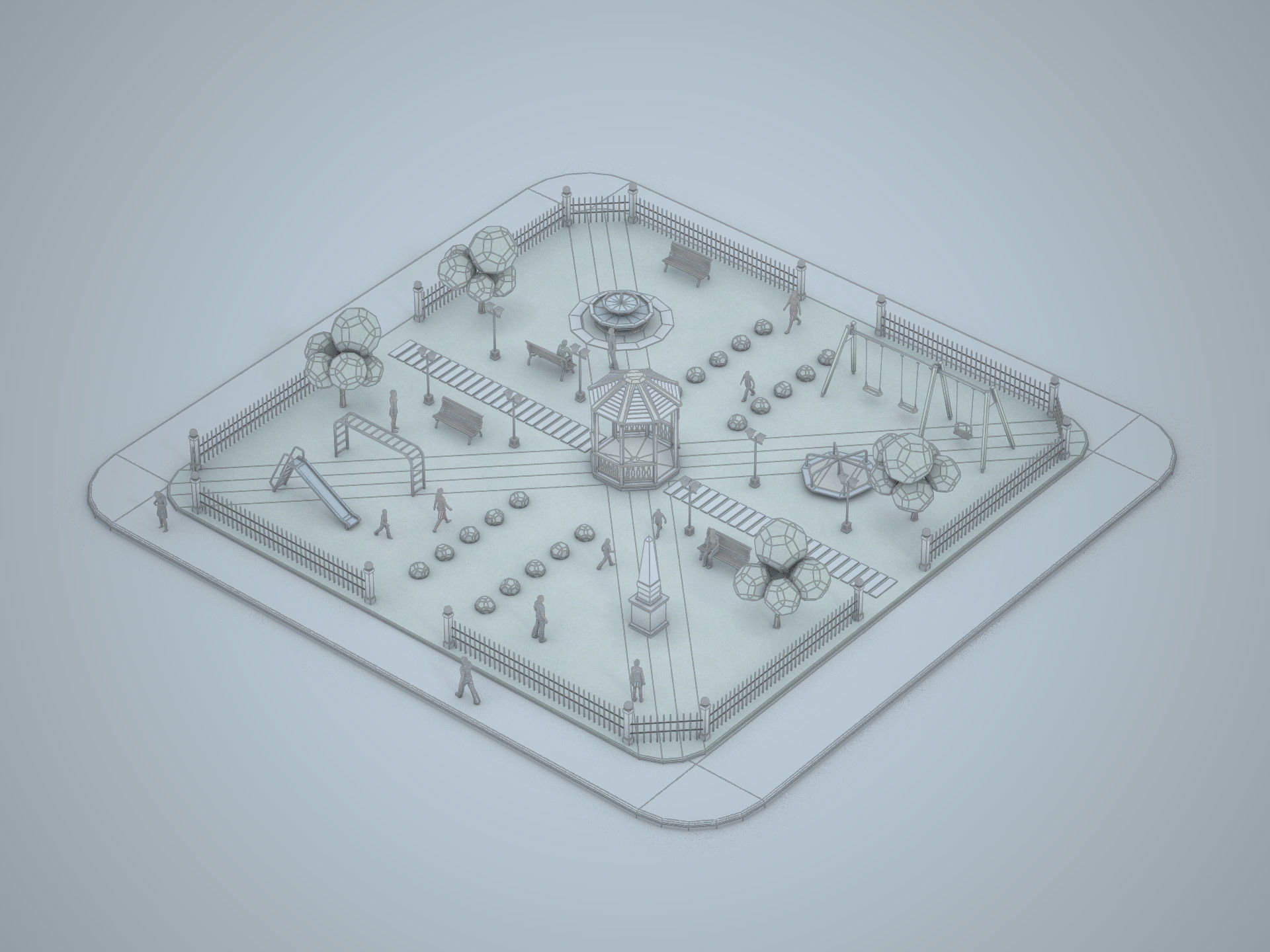 Urban Park with children games Low-poly 3D model_5
