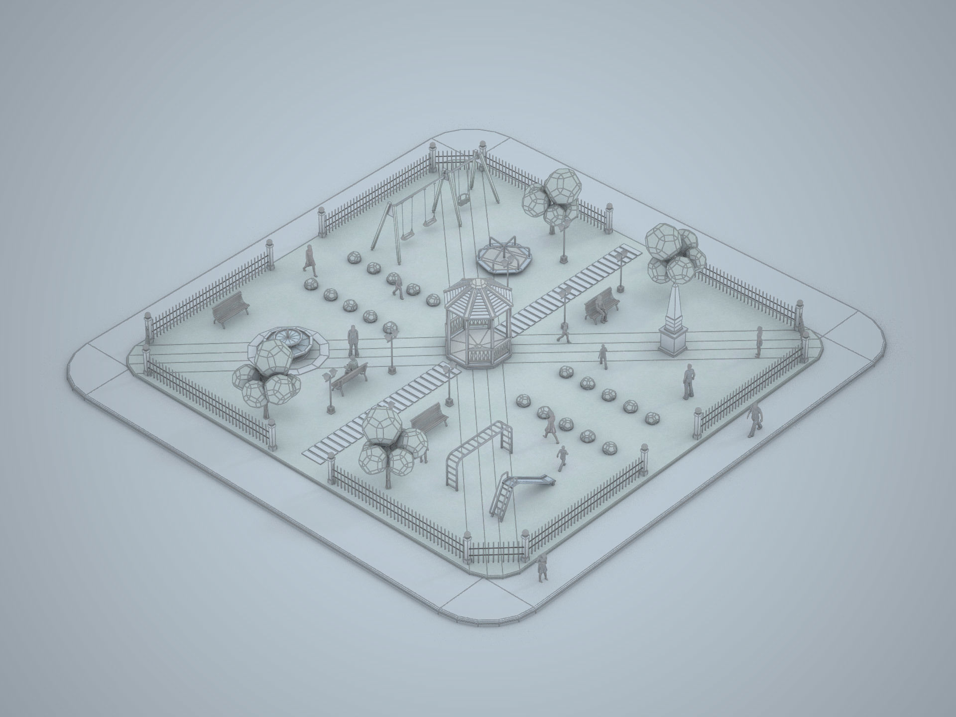 Urban Park with children games Low-poly 3D model_6