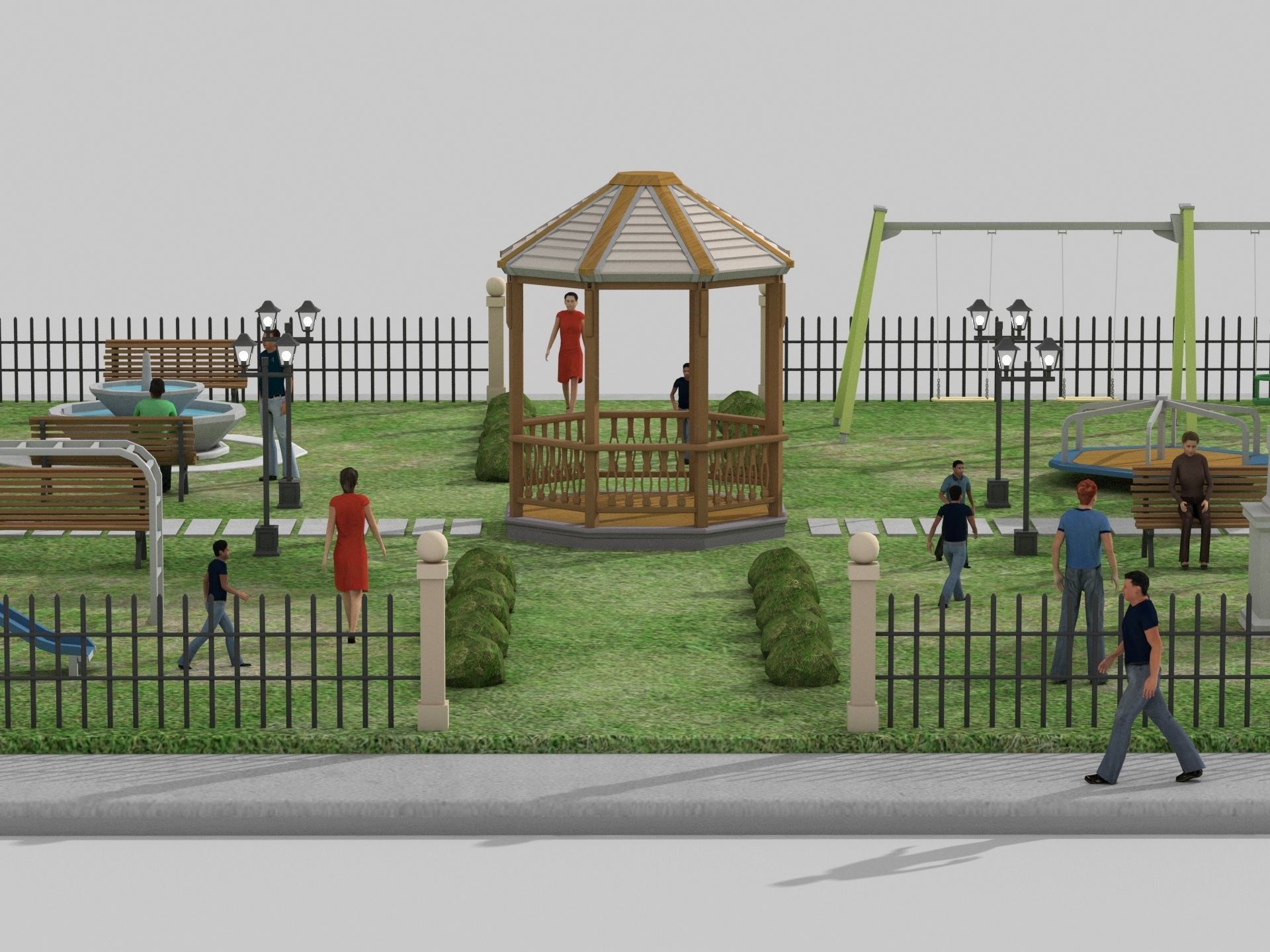 Urban Park with children games Low-poly 3D model_4