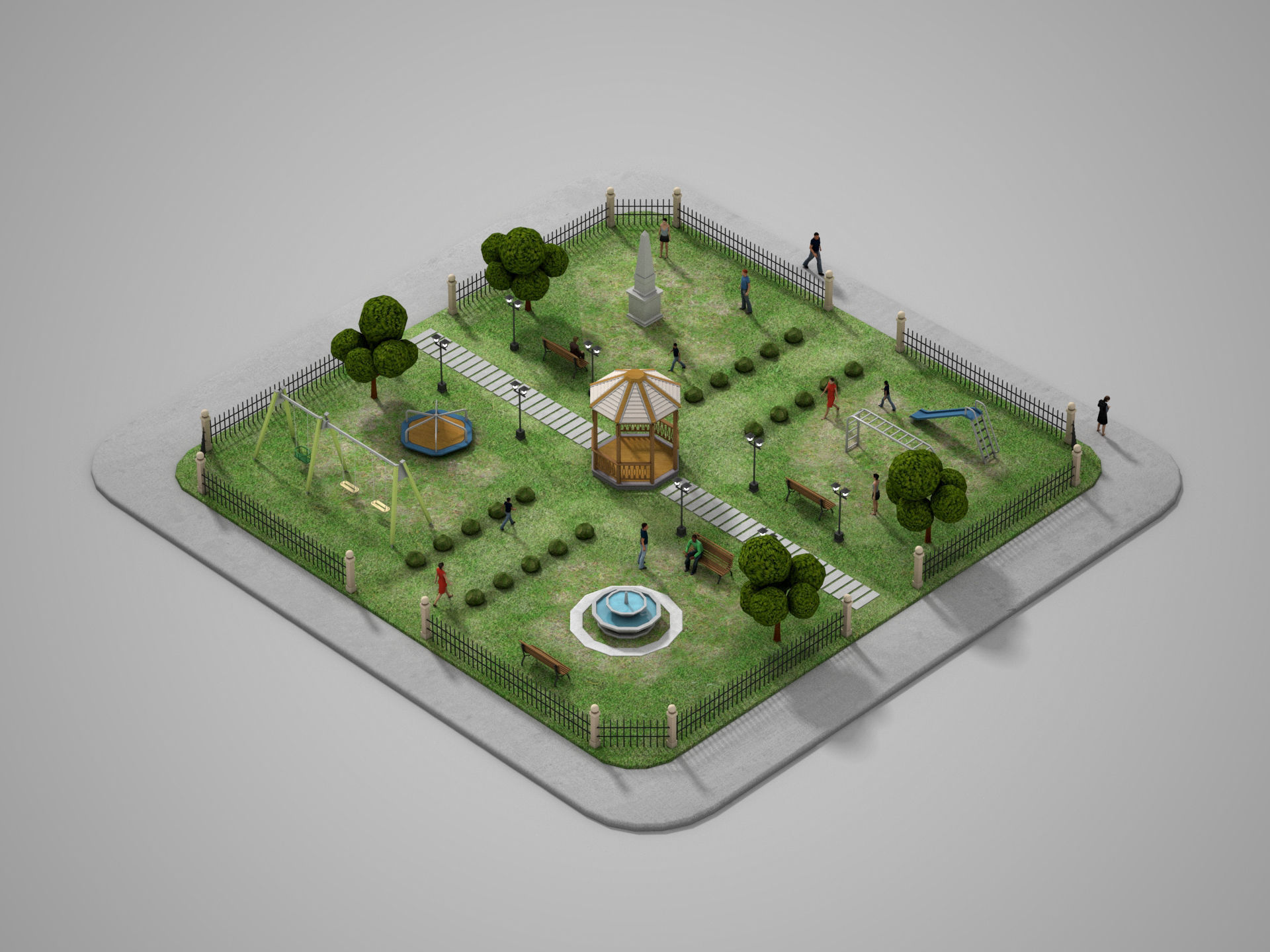 Urban Park with children games Low-poly 3D model_2