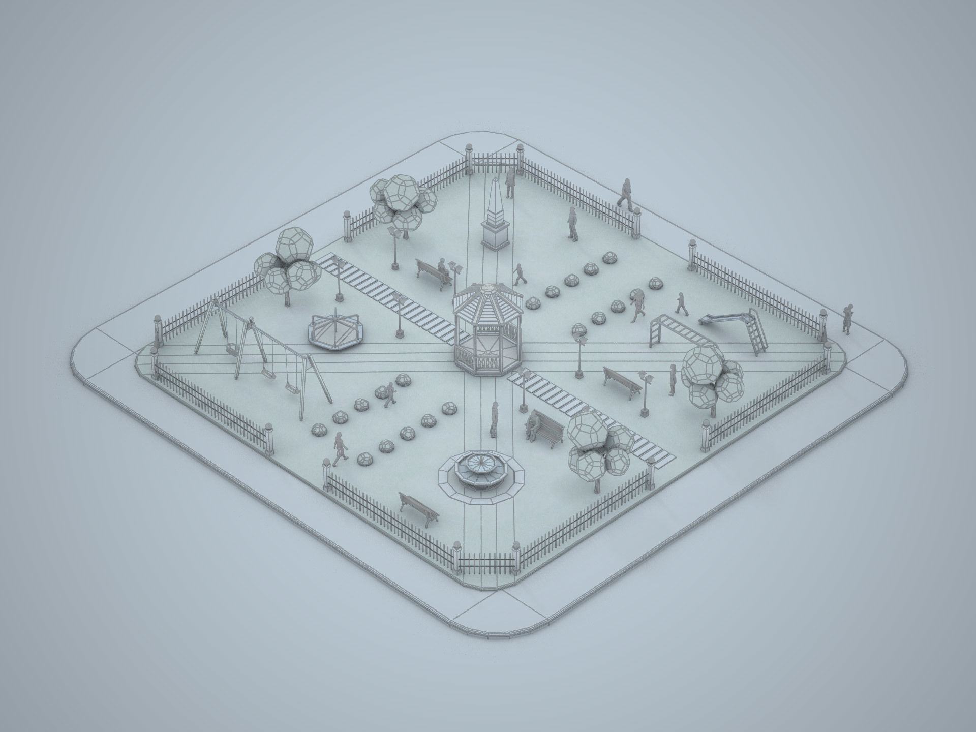 Urban Park with children games Low-poly 3D model_7