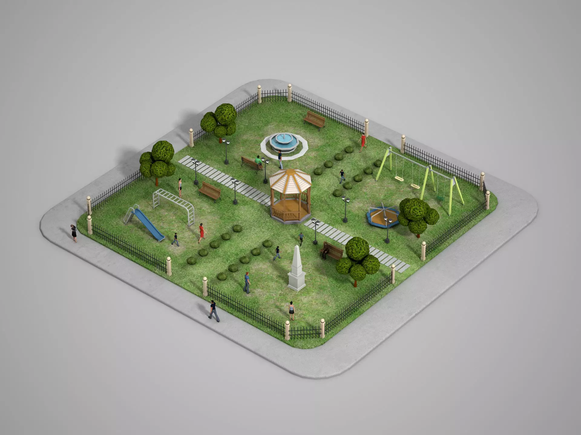 Urban Park with children games Low-poly 3D model_0