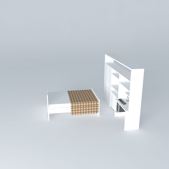 vanessaorkut bed with bookcase in middle of it Free 3D model_2