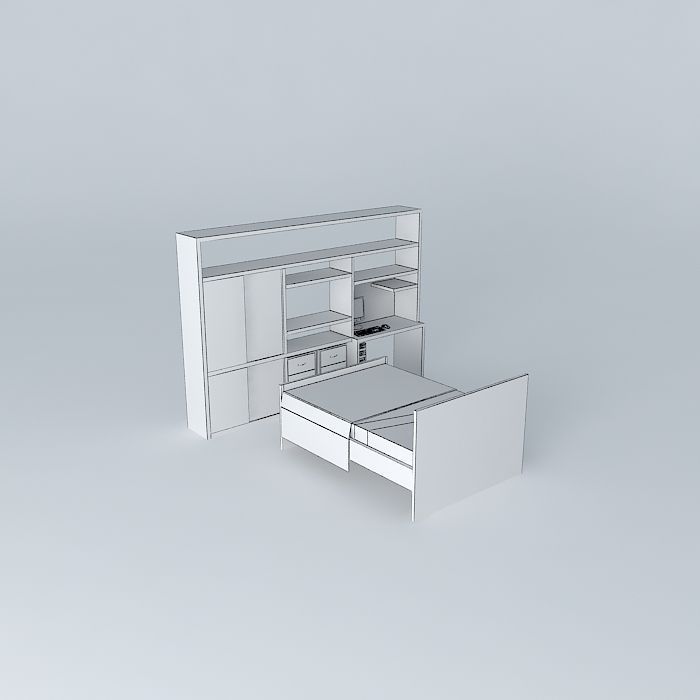 vanessaorkut bed with bookcase in middle of it Free 3D model_3
