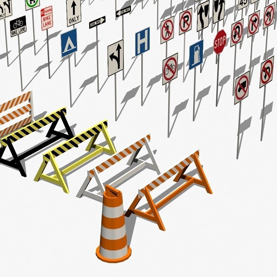 Traffic signs Low-poly 3D model_10