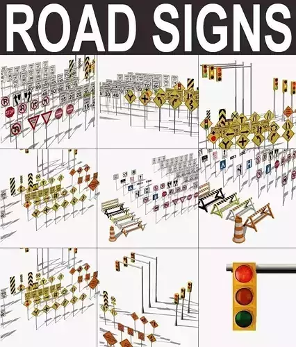 Traffic signs Low-poly 3D model