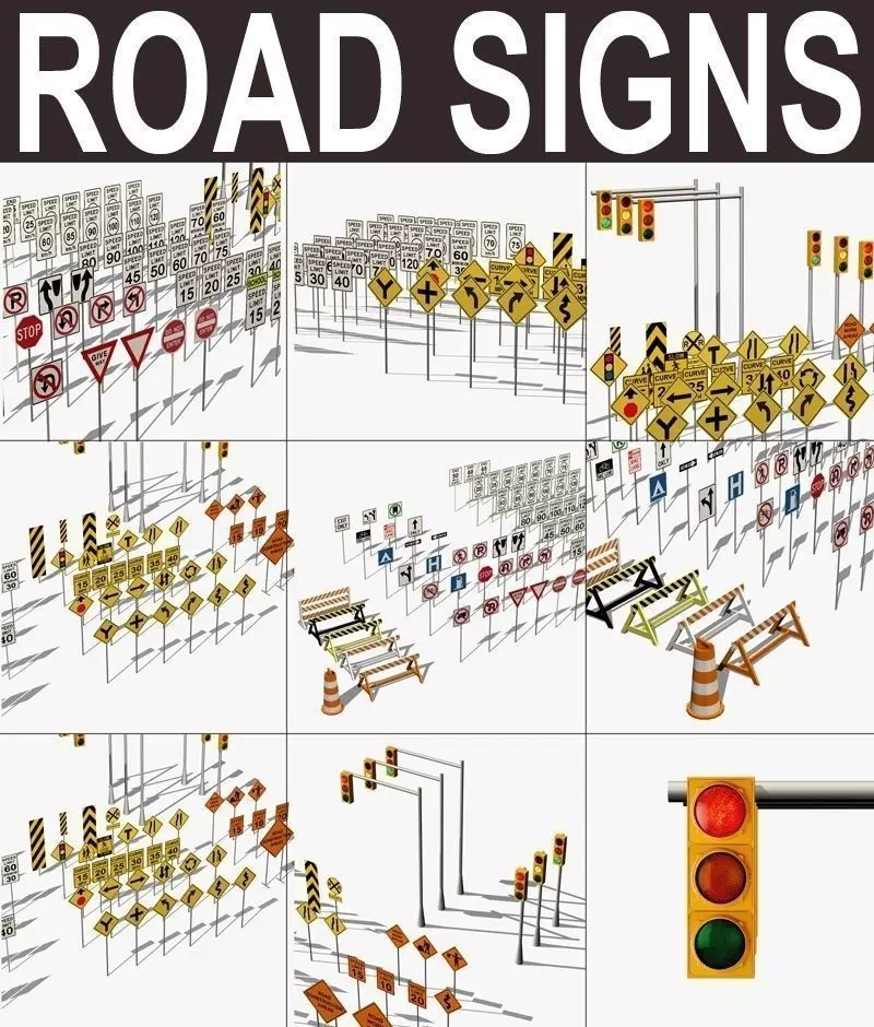 Traffic signs Low-poly 3D model_0