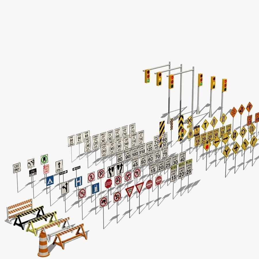 Traffic signs Low-poly 3D model_15