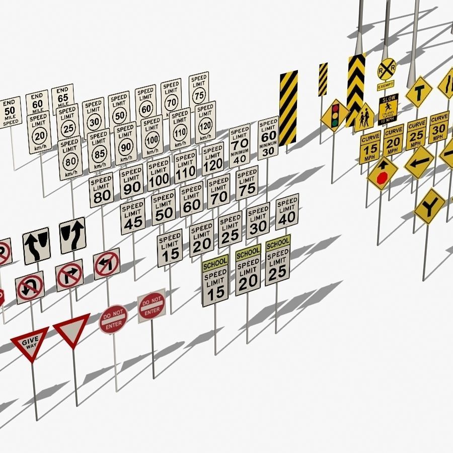 Traffic signs Low-poly 3D model_1