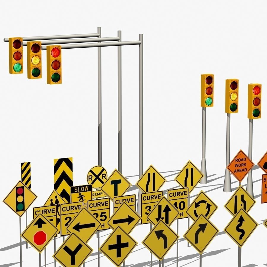 Traffic signs Low-poly 3D model_5
