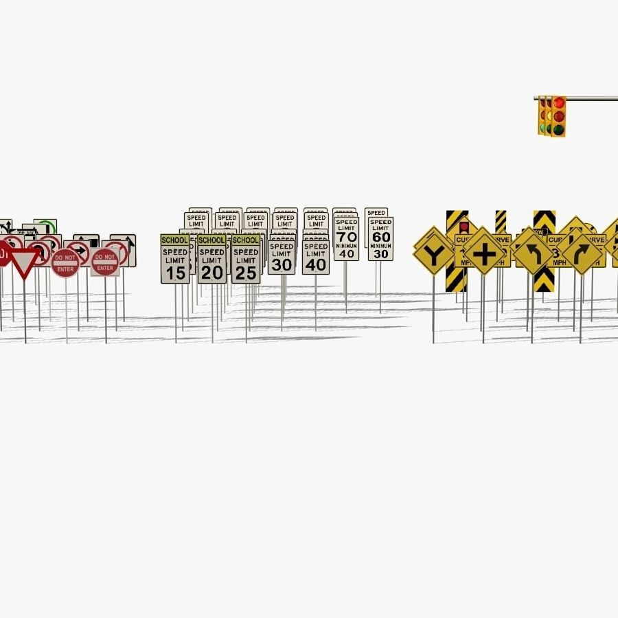 Traffic signs Low-poly 3D model_12