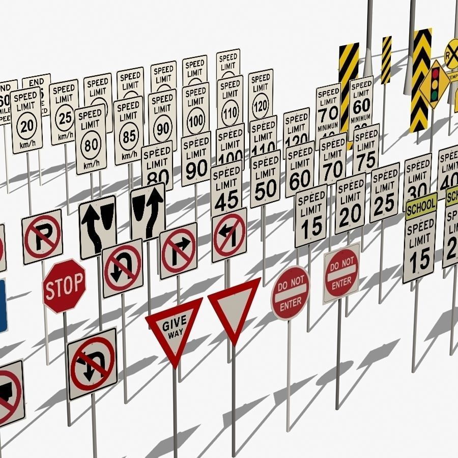 Traffic signs Low-poly 3D model_2