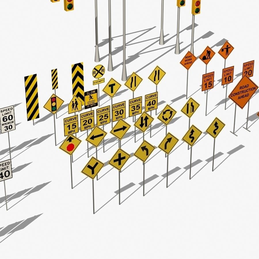 Traffic signs Low-poly 3D model_14