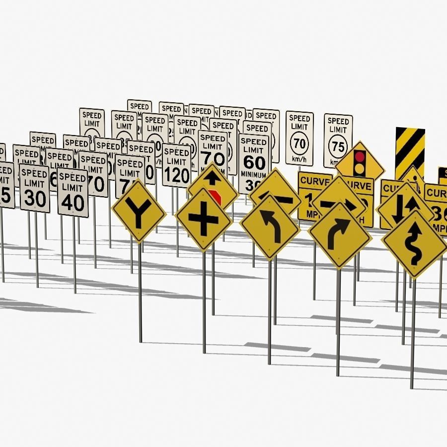 Traffic signs Low-poly 3D model_3