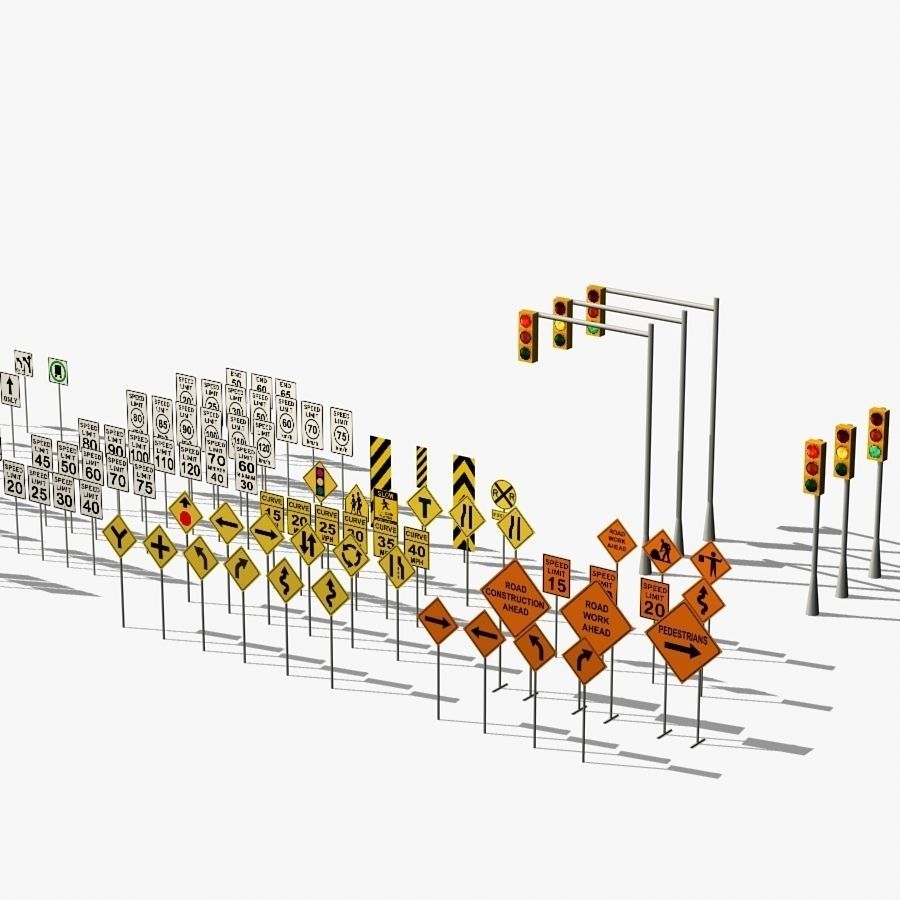 Traffic signs Low-poly 3D model_16