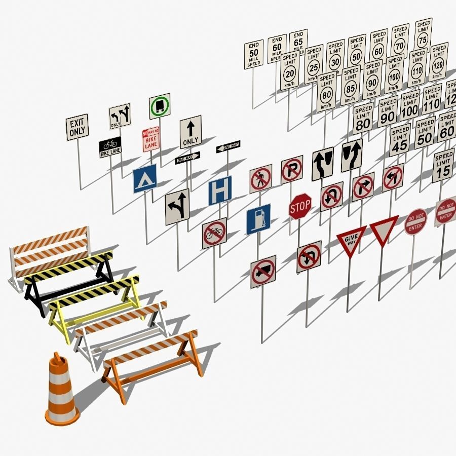 Traffic signs Low-poly 3D model_11