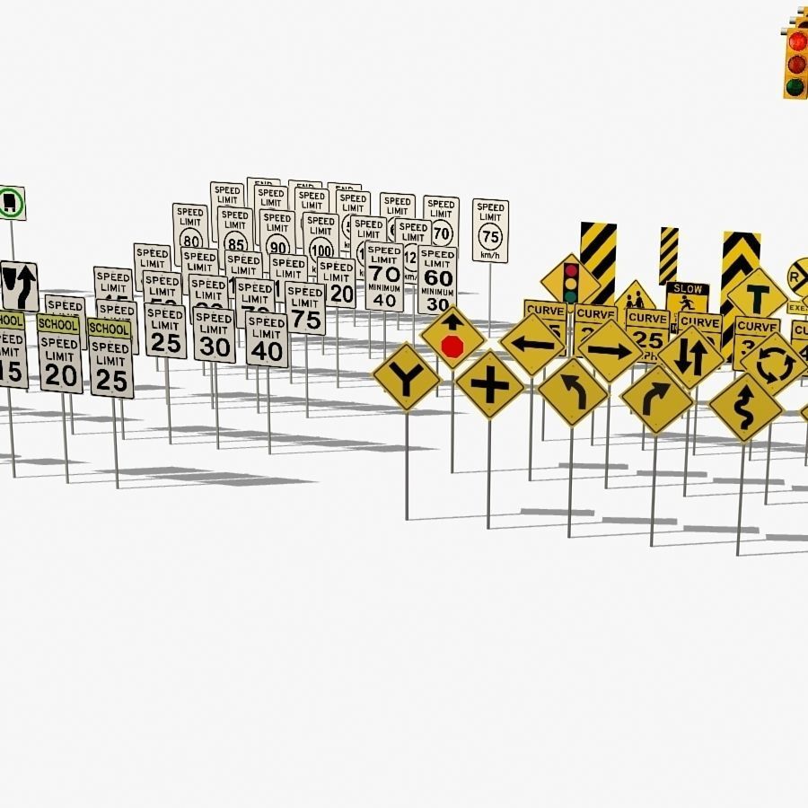 Traffic signs Low-poly 3D model_6