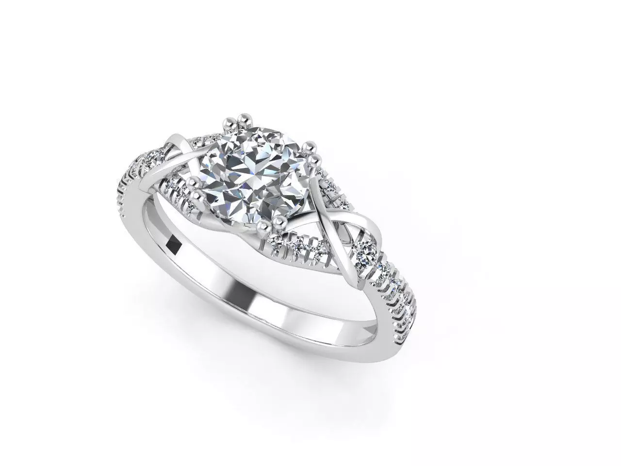 F diamond engagement ring gold 3D print model_0