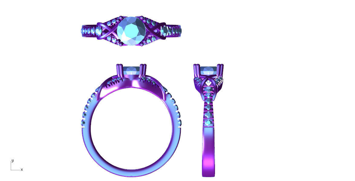 F diamond engagement ring gold 3D print model_4