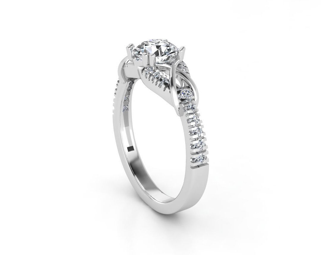 F diamond engagement ring gold 3D print model_1
