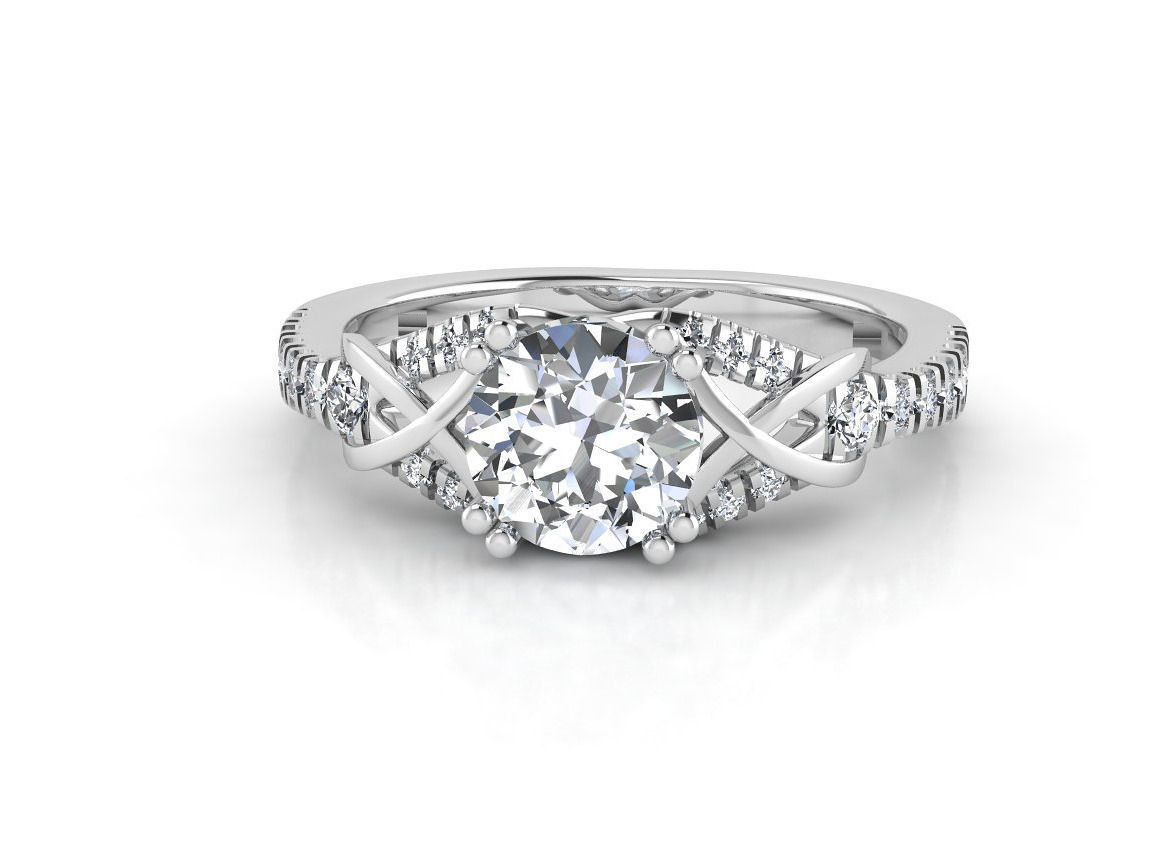 F diamond engagement ring gold 3D print model_2