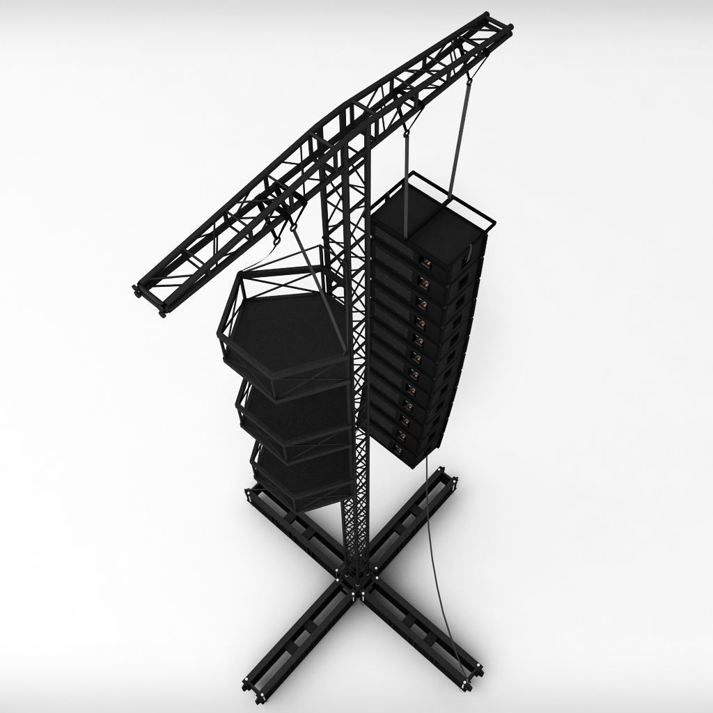 Speaker concert system scaffolding tower array 3D model_2