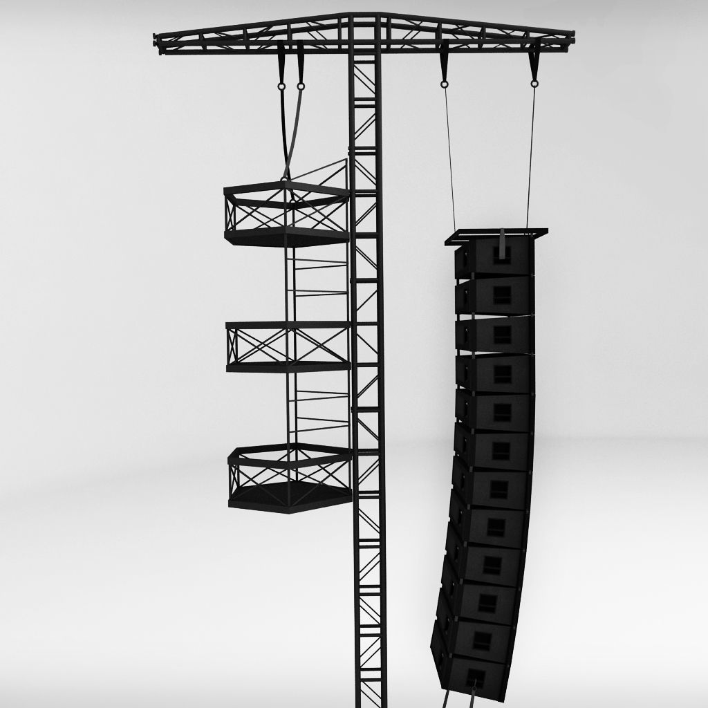 Speaker concert system scaffolding tower array 3D model_1