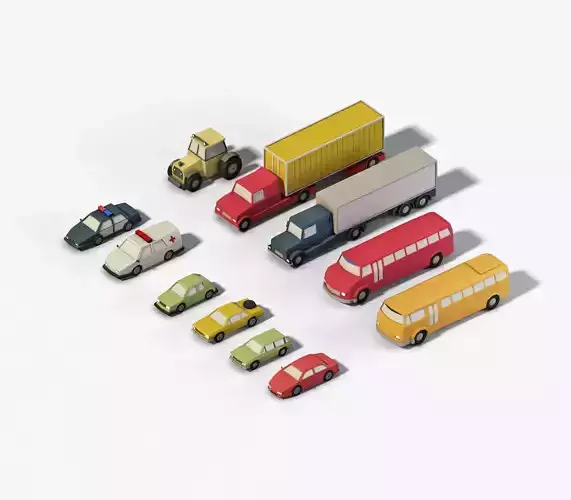 Pack of 11 low poly land Vehicles
