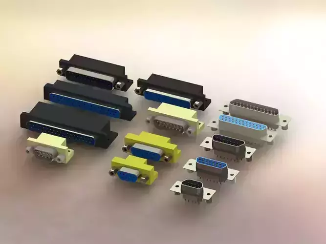 DB9 DB15 DB25 DB37 Connectors Free 3D model