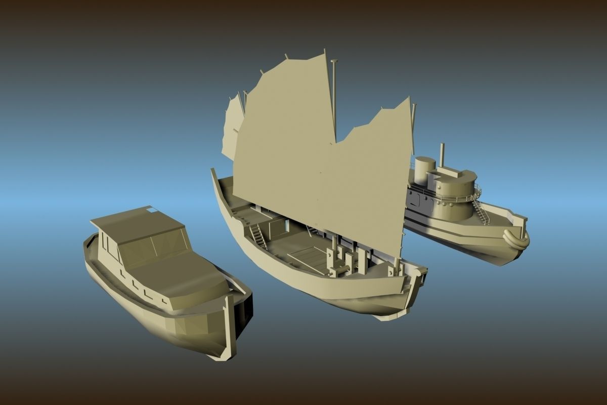 3 Low Poly Classic Boats Low-poly 3D model_2