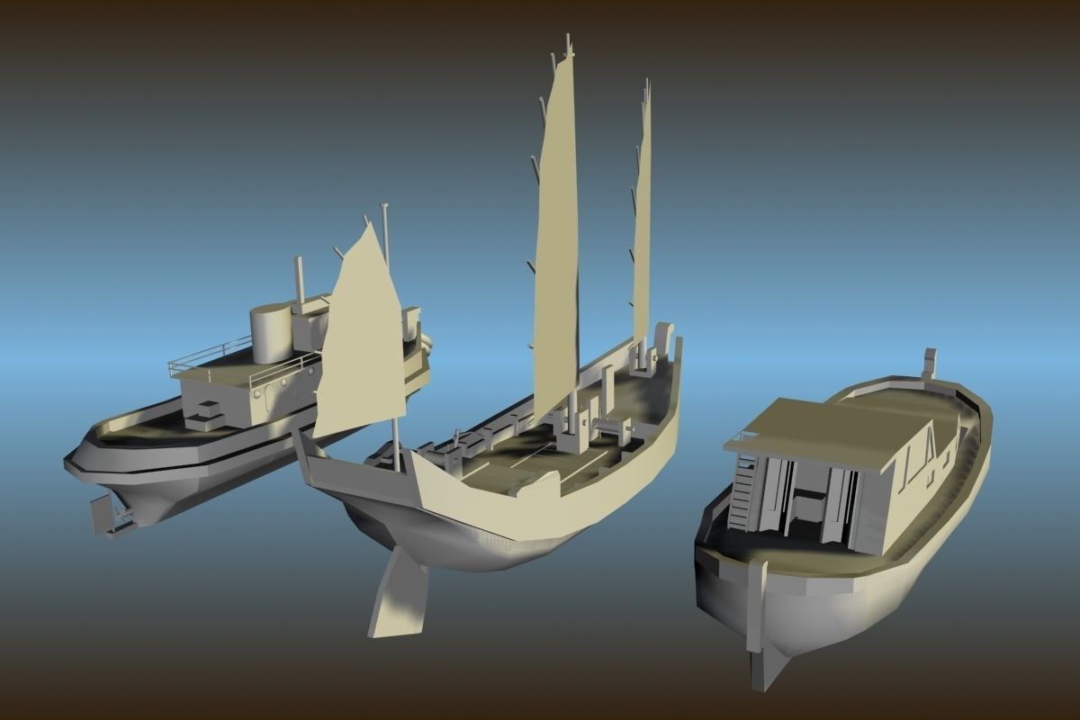 3 Low Poly Classic Boats Low-poly 3D model_1