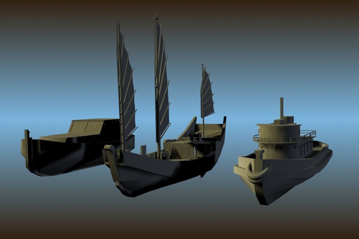 3 Low Poly Classic Boats Low-poly 3D model_7