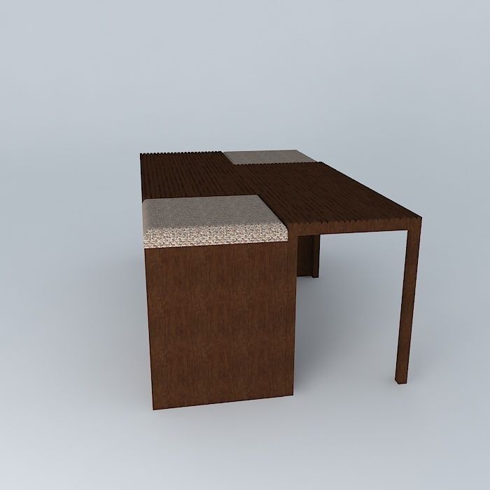 coffee table with ottoman mesa de centro com pufe Free 3D model_2