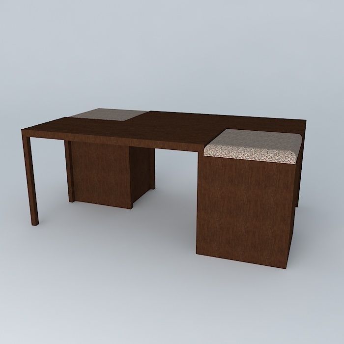 coffee table with ottoman mesa de centro com pufe Free 3D model_1