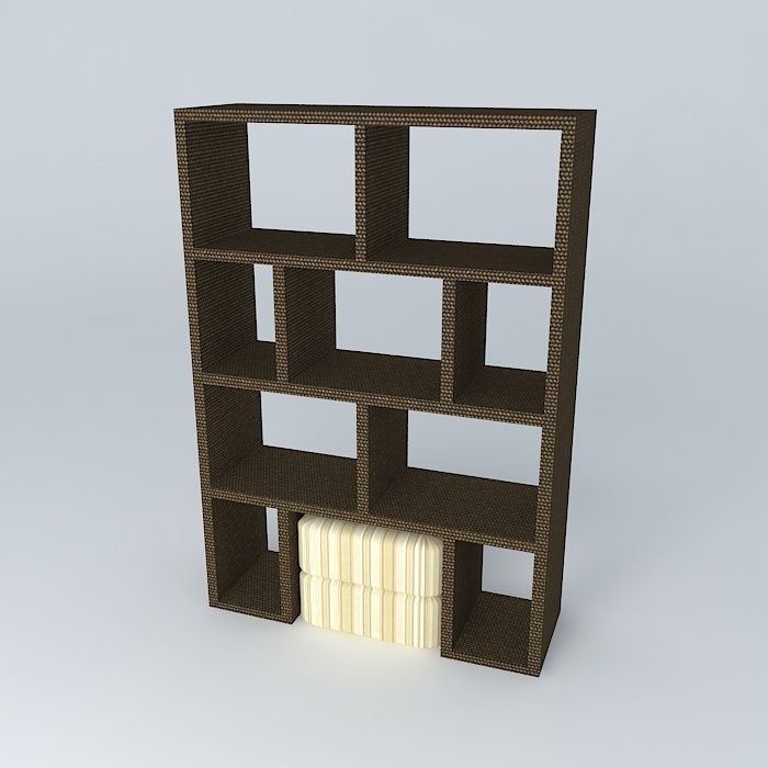 Guided bookshelf with ottoman ottoman Shelf with Guio Free 3D model_1