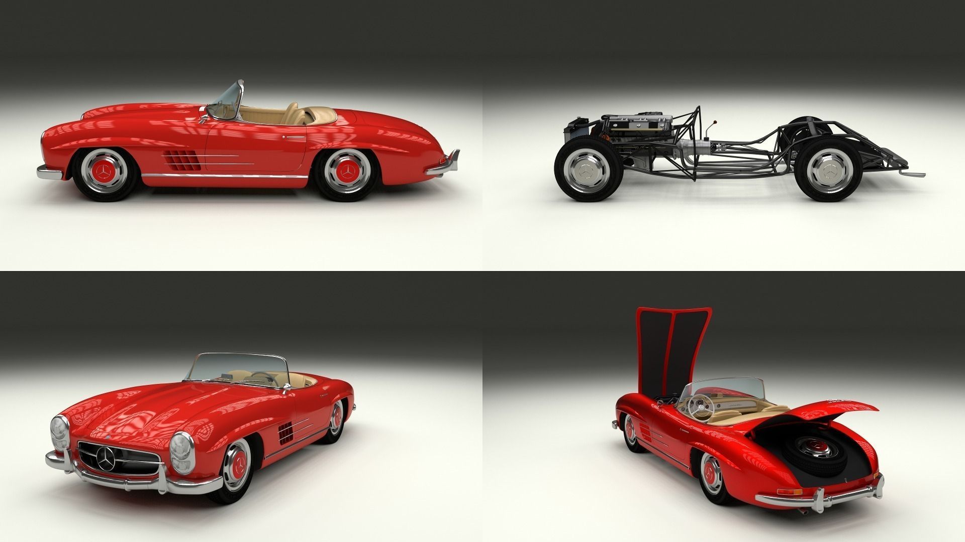 Fully Modelled Mercedes 300SL Roadster Red 3D model_0