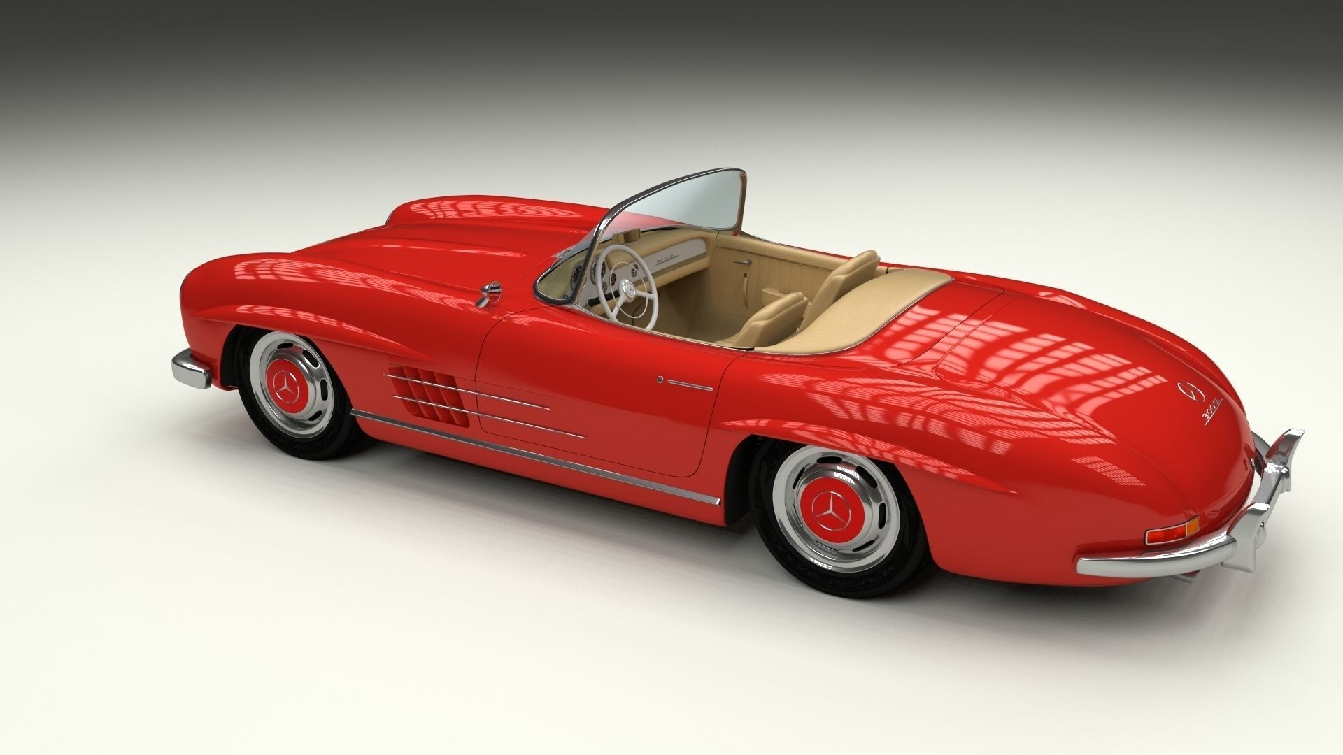 Fully Modelled Mercedes 300SL Roadster Red 3D model_13