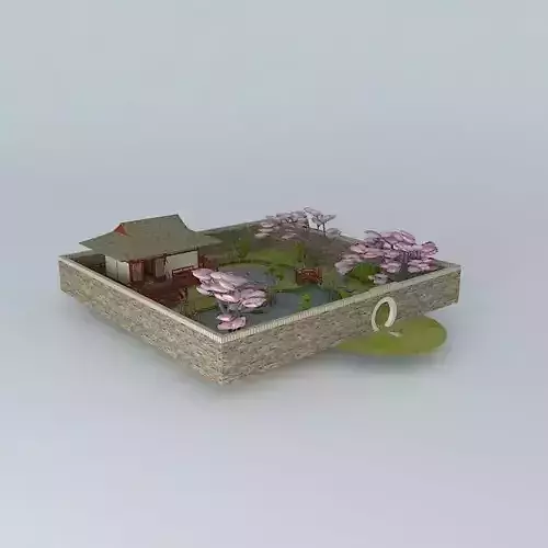 Japanese teahouse with garden 3D model