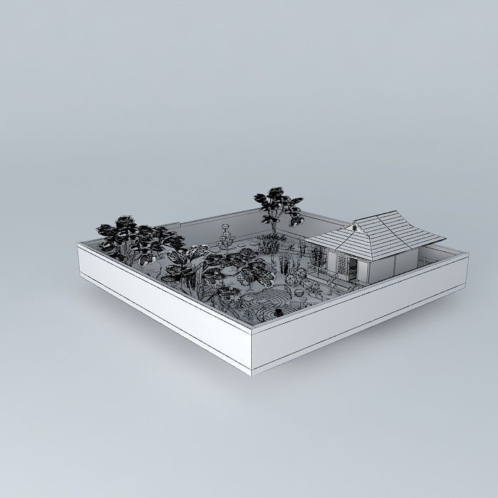 Japanese teahouse with garden 3D model_4