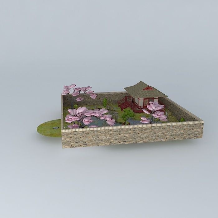 Japanese teahouse with garden 3D model_2