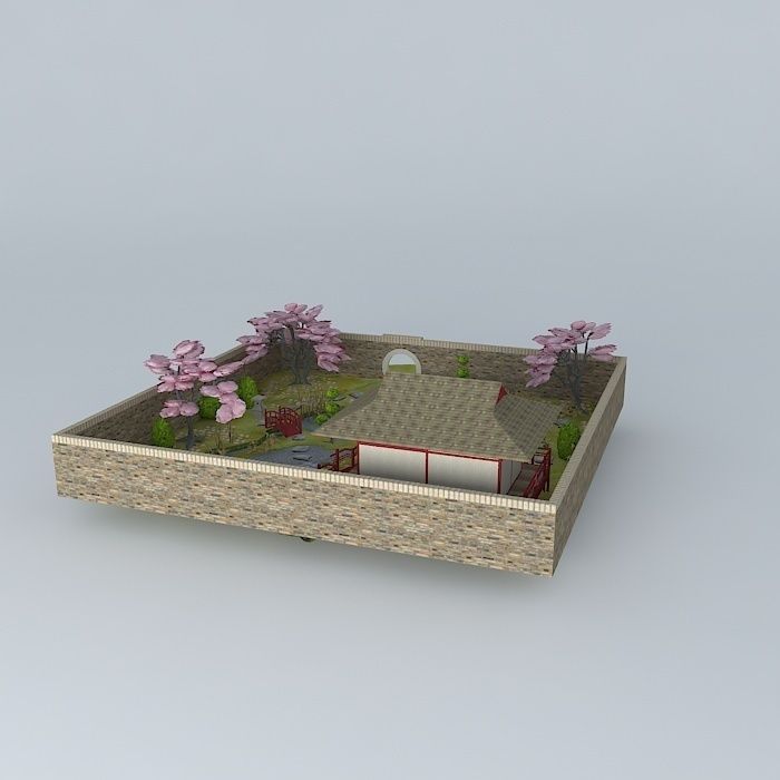 Japanese teahouse with garden 3D model_1